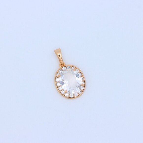 "Oval White Pendant with Crystal Halo in Elegant Rose Gold Plating, XPPT1621 - Picture 9 of 13